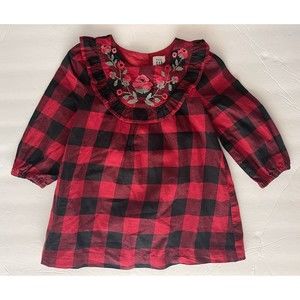 Gap Dress Baby Girl 12 18m Red Buffalo Plaid Embroidered Ruffles Lined New